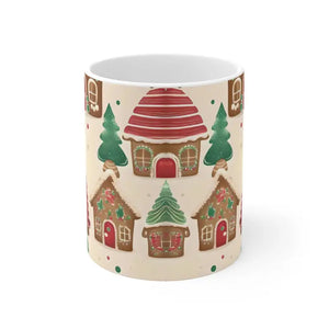 Gingerbread House Christmas Mug White Ceramic Festive Holiday Cup - Dipaliz - 11oz - Mugs