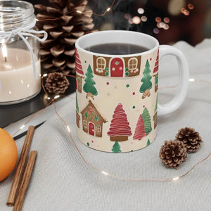 Gingerbread House Christmas Mug White Ceramic Festive Holiday Cup - Dipaliz - 11oz - Mugs