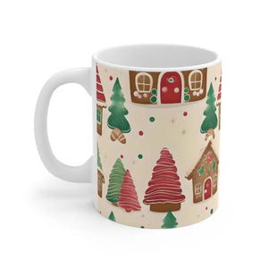 Gingerbread House Christmas Mug White Ceramic Festive Holiday Cup - Dipaliz - 11oz - Mugs