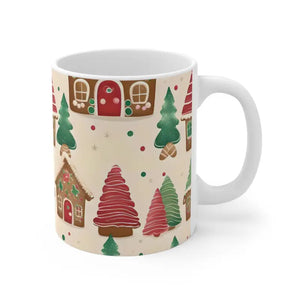 Gingerbread House Christmas Mug White Ceramic Festive Holiday Cup - Dipaliz - 11oz - Mugs