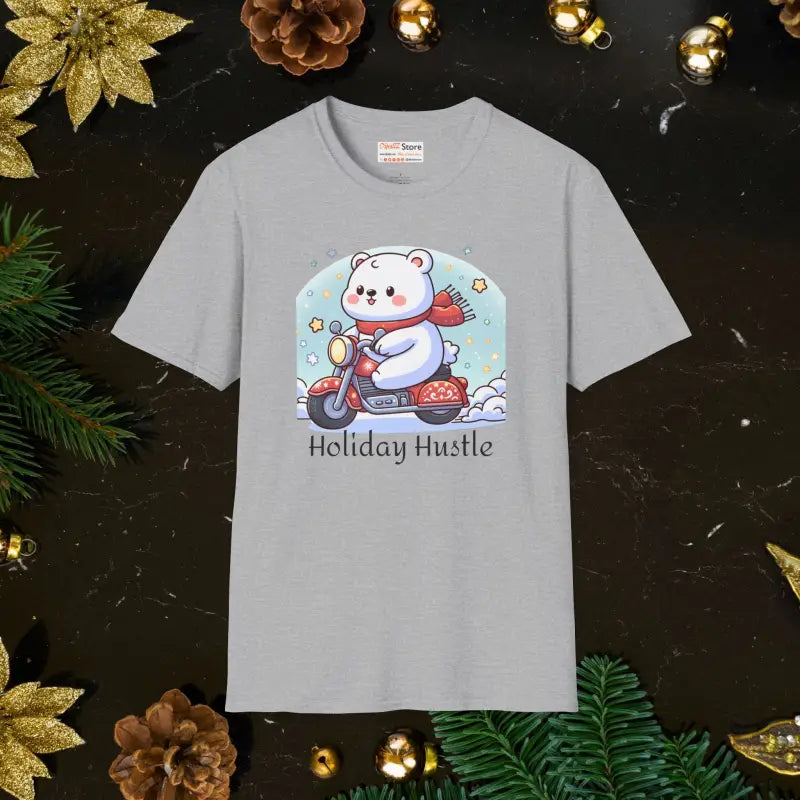 Get Festive: Holiday Hustle Polar Bear Scooter Tee - Sport Grey / s T-shirt