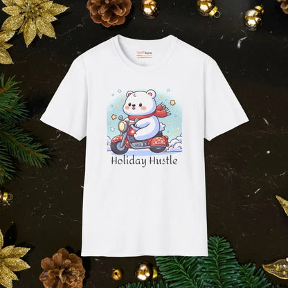 Get Festive: Holiday Hustle Polar Bear Scooter Tee - White / s T-shirt