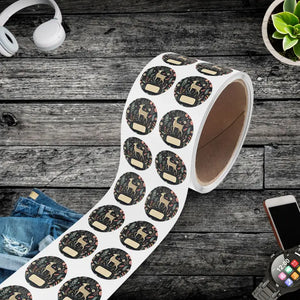 Holiday Season Reindeer Sticker Label Rolls Heat Resistant - Dipaliz - 1’’ x / 50 Pcs / Glossy - Labels & Tags