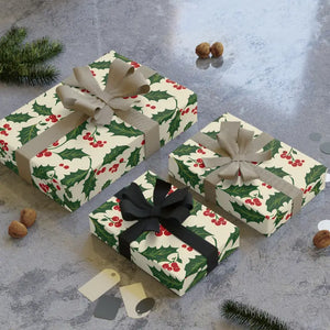 Classic Holly Pattern Satin Gift Wrapping Paper - Dipaliz - 28’’ x 39’’