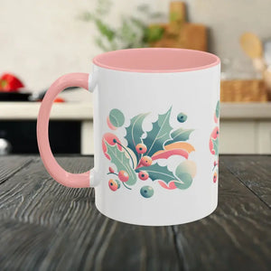 Holly Leaves Accent Mug with Ergonomic C-shaped Handle - Dipaliz - 11oz / Pink - Mugs