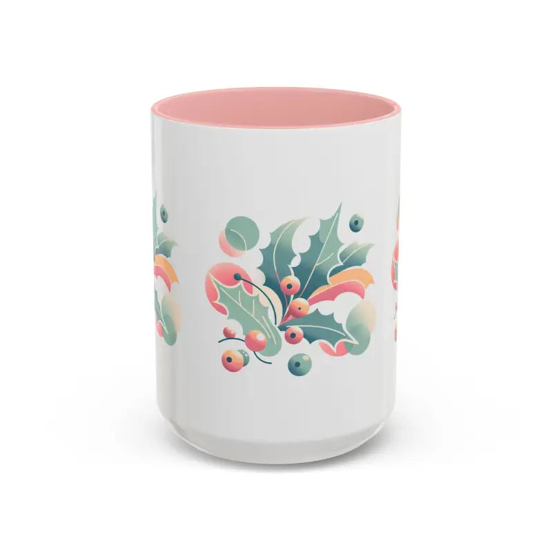 Holly Leaves Accent Coffee Mug - Elevate your Morning Ritual - 15oz / Pink