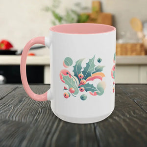 Holly Leaves Accent Mug with Ergonomic C-shaped Handle - Dipaliz - Mugs