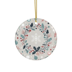 Holly Leaves Ceramic Ornaments - Double Sided Holiday Decor - Dipaliz - Circle / 1 Pc / one Size