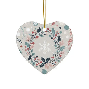 Holly Leaves Ceramic Ornaments - Double Sided Holiday Decor - Dipaliz - Heart / 5 Pcs / one Size