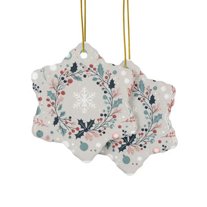 Holly Leaves Ceramic Ornaments - Double Sided Holiday Decor - Dipaliz