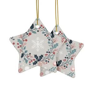 Holly Leaves Ceramic Ornaments - Double Sided Holiday Decor - Dipaliz