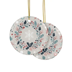 Holly Leaves Ceramic Ornaments - Double Sided Holiday Decor - Dipaliz