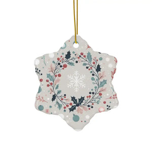 Holly Leaves Ceramic Ornaments - Double Sided Holiday Decor - Dipaliz