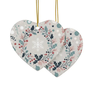 Holly Leaves Ceramic Ornaments - Double Sided Holiday Decor - Dipaliz