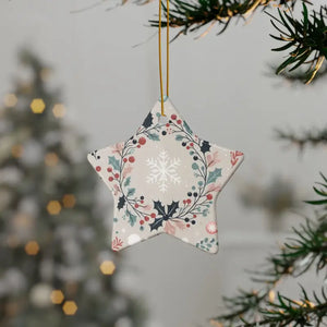 Holly Leaves Ceramic Ornaments - Double Sided Holiday Decor - Dipaliz