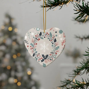 Holly Leaves Ceramic Ornaments - Double Sided Holiday Decor - Dipaliz