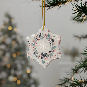 Holly Leaves Ceramic Ornaments - Double Sided Holiday Decor - Dipaliz - Snowflake / 1 Pc / one Size