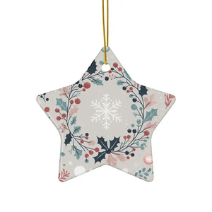 Holly Leaves Ceramic Ornaments - Double Sided Holiday Decor - Dipaliz - Star / 1 Pc / one Size