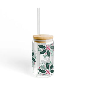 Sipper Glass with Gasket-push Bamboo Lid - Holiday Design - Dipaliz - Tumblers