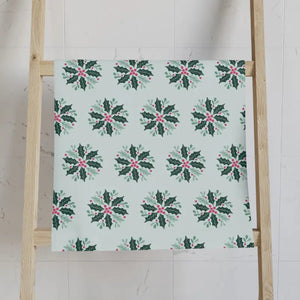 Festive Holly Leaves Christmas Berries Hand Towel - Dipaliz - White Base / 28’’ × 16’’ - Bath Towels & Washcloths