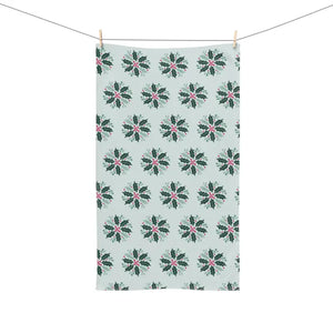 Festive Holly Leaves Christmas Berries Hand Towel - Dipaliz - White Base / 28’’ × 16’’ - Bath Towels & Washcloths