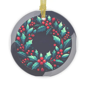 Dazzling Glass Ornaments with Vibrant Holly Leaves - Dipaliz - 1 Pc / Round / one Size - Holiday