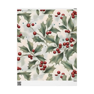 Gift Wrap Papers - Holly Leaves Red Berries Christmas - Dipaliz - 30’’ x 36’’ / Matte - Wrapping Paper