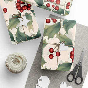 Gift Wrap Papers - Holly Leaves Christmas Design - Dipaliz - Wrapping Paper