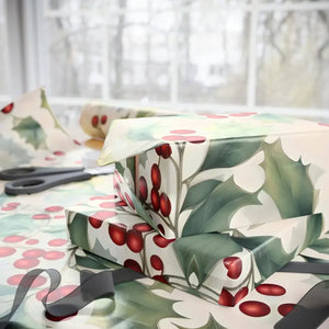Gift Wrap Papers - Holly Leaves Christmas Design - Dipaliz - Wrapping Paper