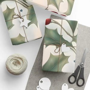 Gift Wrap Papers - Holly Leaves Red Berries Christmas - Dipaliz - Wrapping Paper