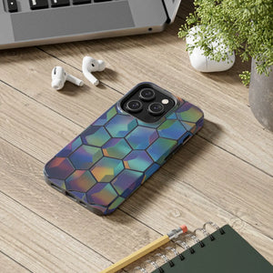 Holographic Hexagon Tough Phone Case - Iridescent Geometric - Dipaliz - Iphone 14 Pro