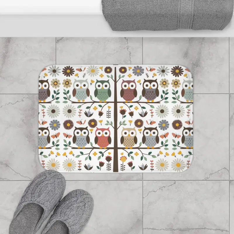 Wise Owl Bath Mat: Nature-inspired Bathroom Charm - 24’’ × 17’’ Home Decor