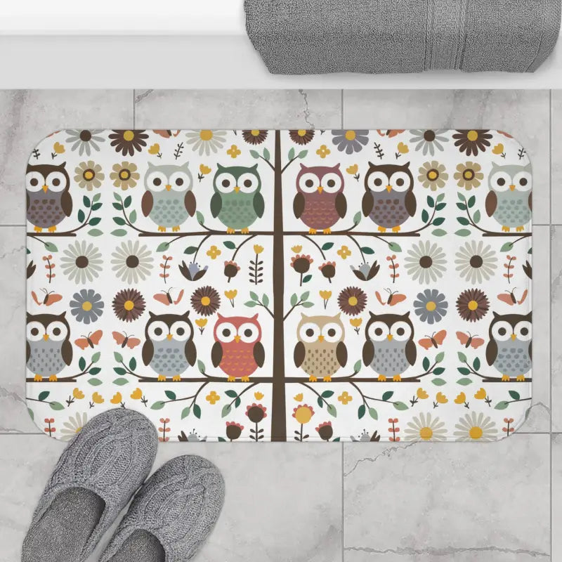 Wise Owl Bath Mat: Nature-inspired Bathroom Charm - 34’’ × 21’’ Home Decor