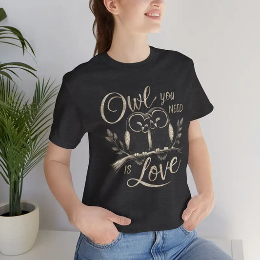 Owl you Need is Love Abstract Cotton Tee - Dark Grey Heather / s T-shirt