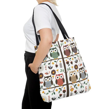 Hoot-tastic Tote: Embrace Black Cotton Bliss in Style! - Large Bags