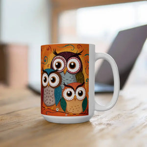 Three Owls Ceramic Mug - Hoot’s Brew Magic Design - Dipaliz - 15oz - Mugs
