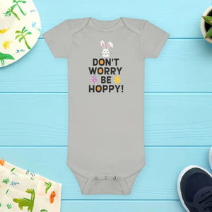 Kids Clothes - Don’t Worry be Hoppy Baby Onesie Short Sleeve Cotton - Dipaliz Grey / Nb (0-3m)