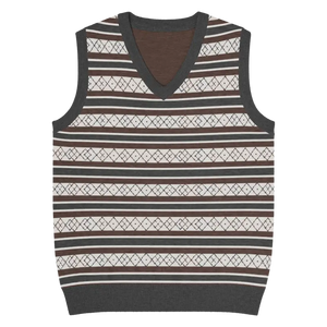 Diamond Grid Knit V-neck Vest - Horizontal Stripes - Dipaliz - 2xl - Vests