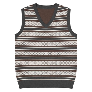 Retro Knit V-neck Vest - Diamond Grid and Stripes - Dipaliz - Vests - 3xs