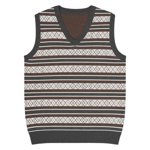 Diamond Grid Knit V-neck Vest - Horizontal Stripes - Dipaliz - 2xs - Vests