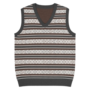 Retro Knit V-neck Vest - Diamond Grid and Stripes - Dipaliz - Vests - 3xs
