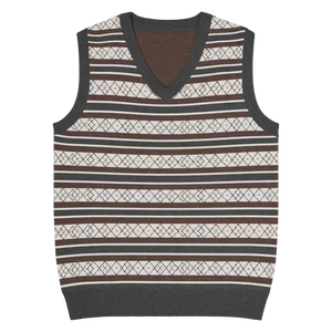 Diamond Grid Knit V-neck Vest - Horizontal Stripes - Dipaliz - 3xl - Vests