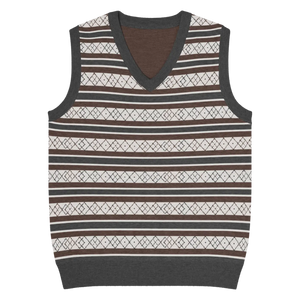 Retro Knit V-neck Vest - Diamond Grid and Stripes - Dipaliz - Vests - 3xs
