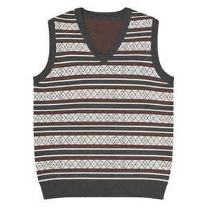Diamond Grid Knit V-neck Vest - Horizontal Stripes - Dipaliz - 3xs - Vests