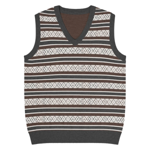 Retro Knit V-neck Vest - Diamond Grid and Stripes - Dipaliz - Vests - 3xs