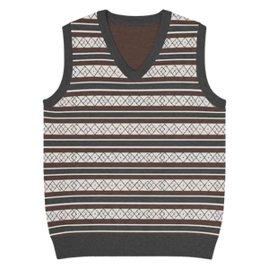 Diamond Grid Knit V-neck Vest - Horizontal Stripes - Dipaliz - l - Vests