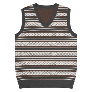 Retro Knit V-neck Vest - Diamond Grid and Stripes - Dipaliz - Vests - 3xs
