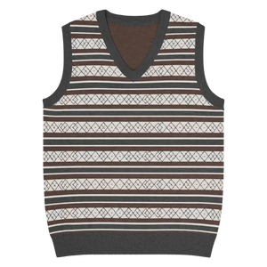 Diamond Grid Knit V-neck Vest - Horizontal Stripes - Dipaliz - m - Vests