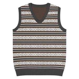 Retro Knit V-neck Vest - Diamond Grid and Stripes - Dipaliz - Vests - 3xs