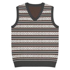 Retro Knit V-neck Vest - Diamond Grid and Stripes - Dipaliz - Vests - 3xs